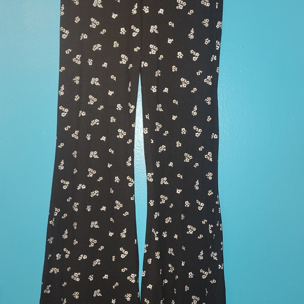 Black flare Leggings with White Floral Pattern